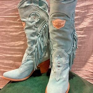 El Vaquero Women's Blue Fringe Cowboy Boots
